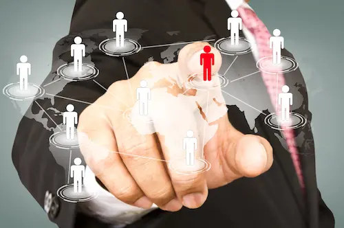 Hand selecting one person in a connected network of people