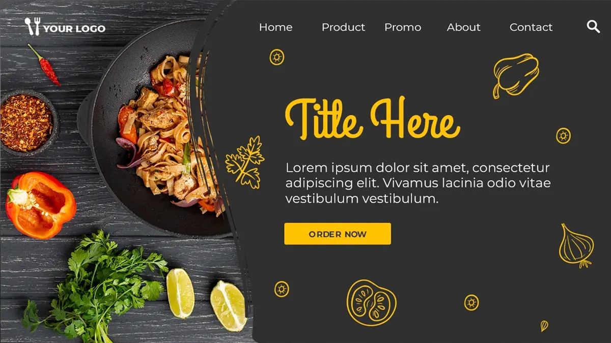 Example restaurant homepage with a food photo and order button
