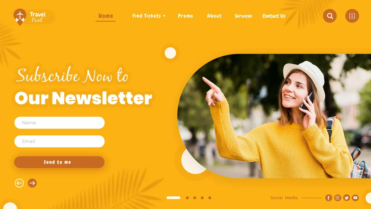 Example travel landing page with a newsletter sign-up form